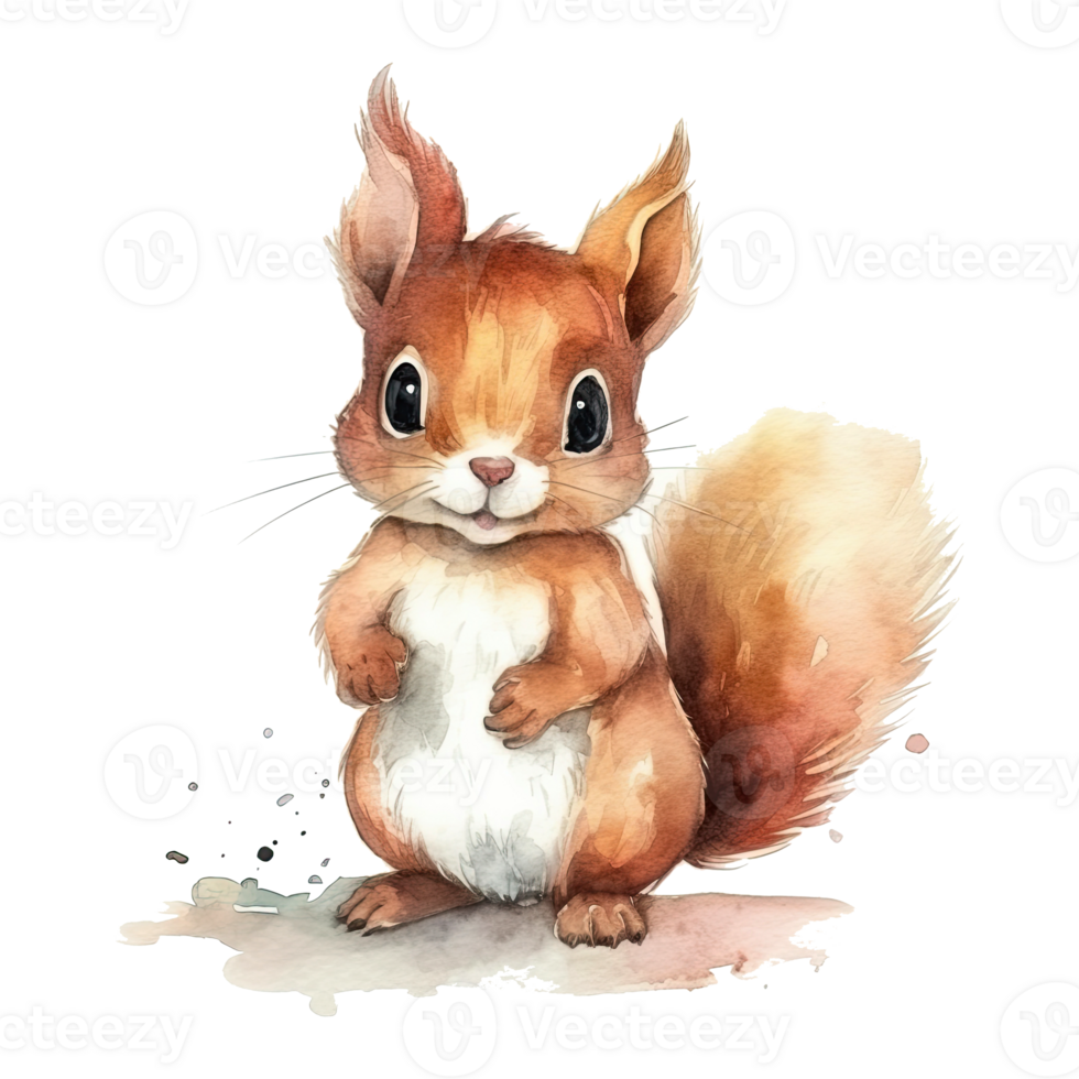 Watercolor little squirrel isolated on transparent background. png