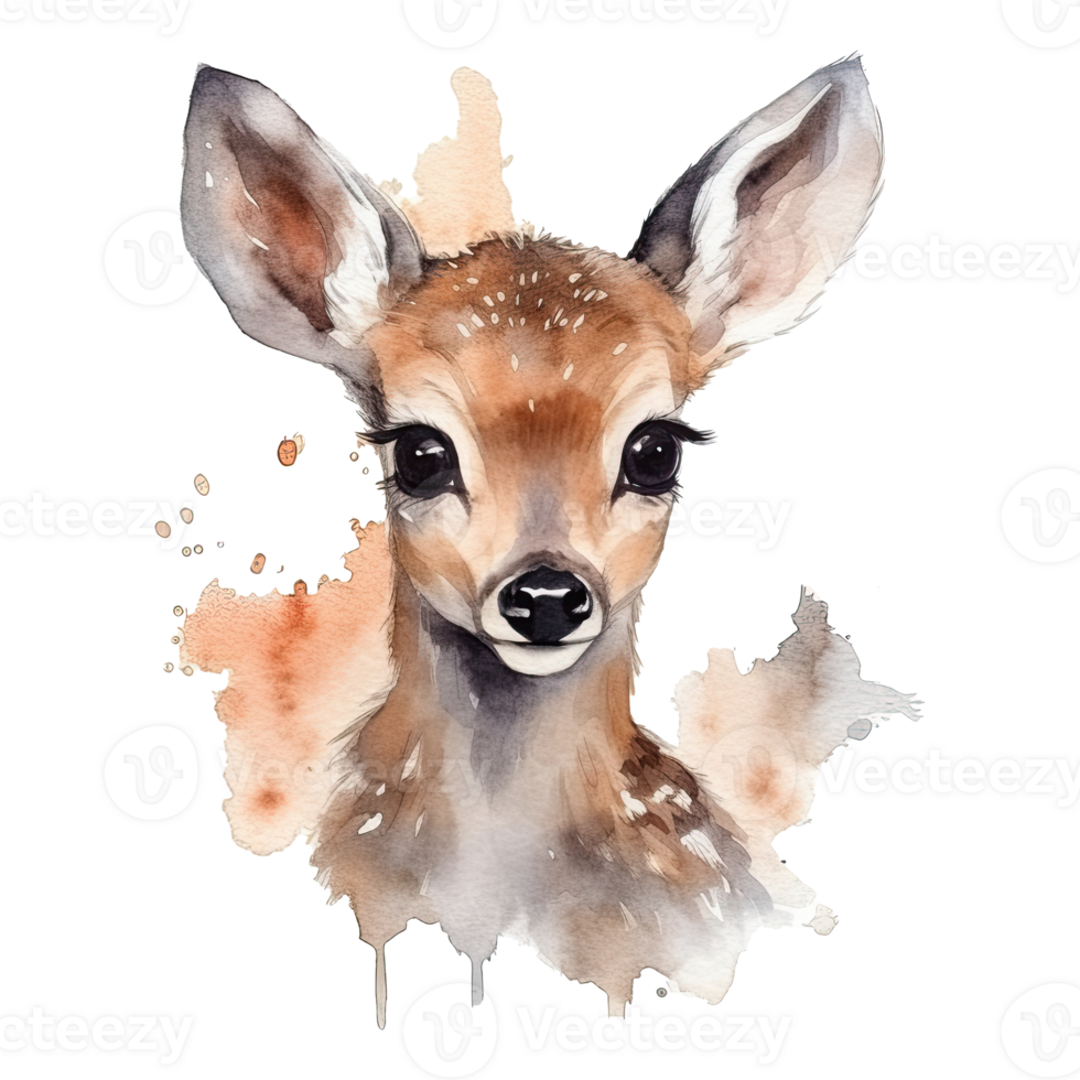 Watercolor little deer isolated on transparent background. png