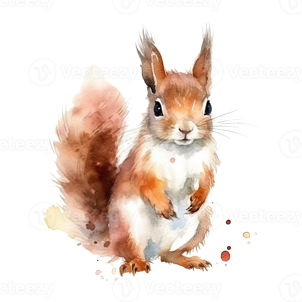 Watercolor little squirrel isolated on transparent background. png