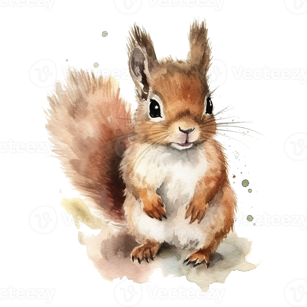 Watercolor little squirrel isolated on transparent background. png