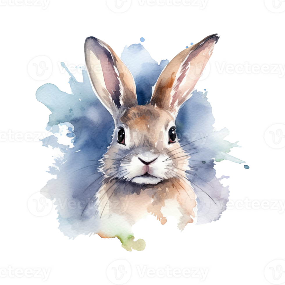 Watercolor little rabbit isolated on transparent background. png