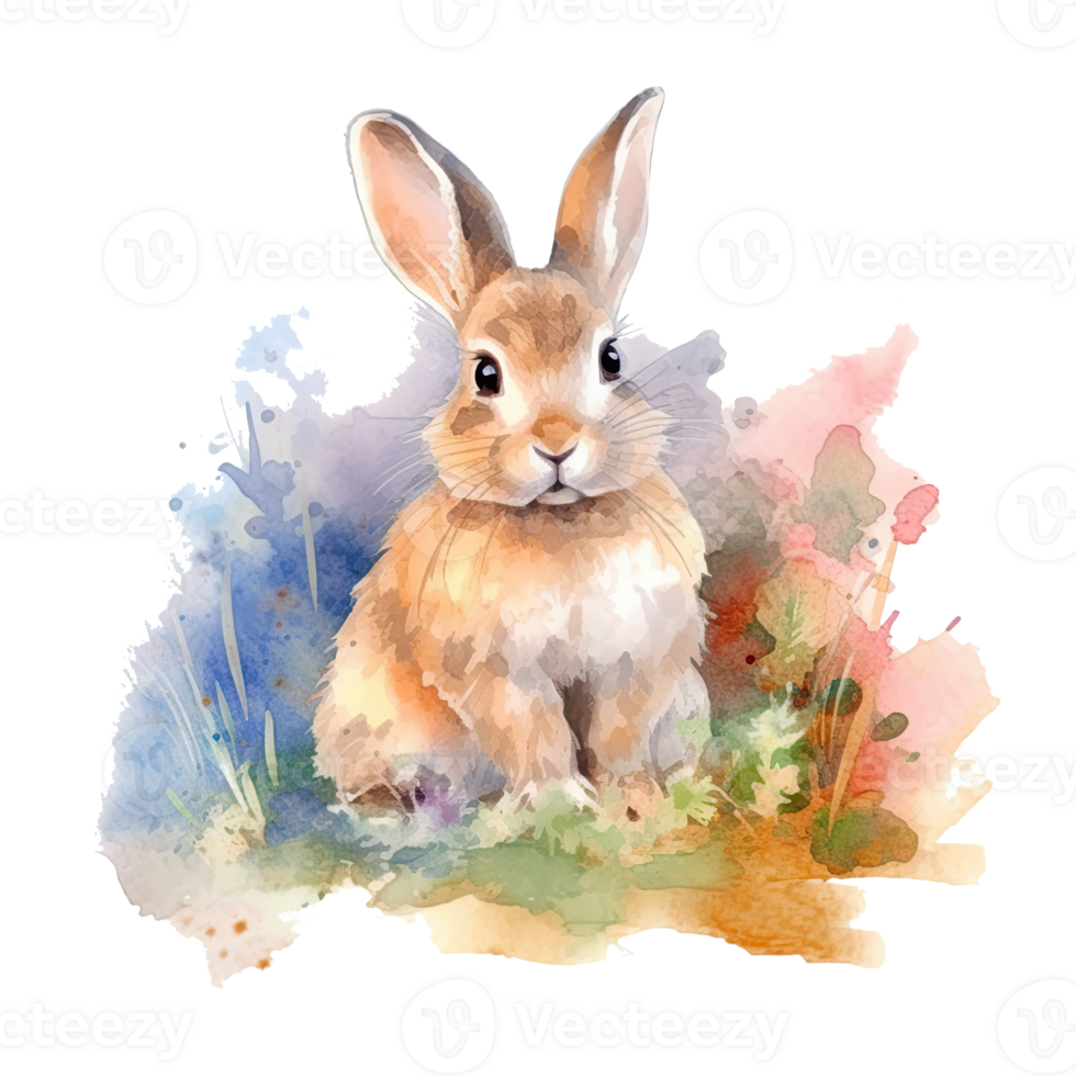 Watercolor little rabbit isolated on transparent background. png