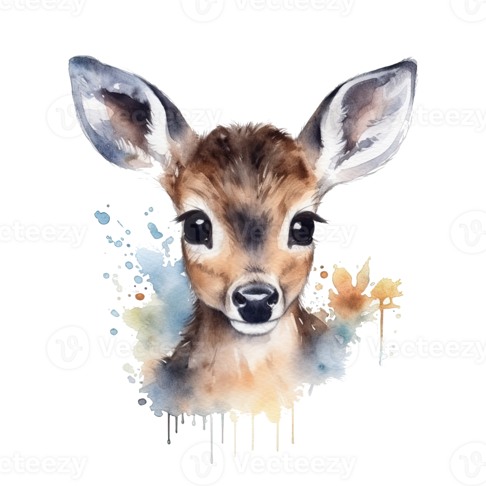Watercolor little deer isolated on transparent background. png