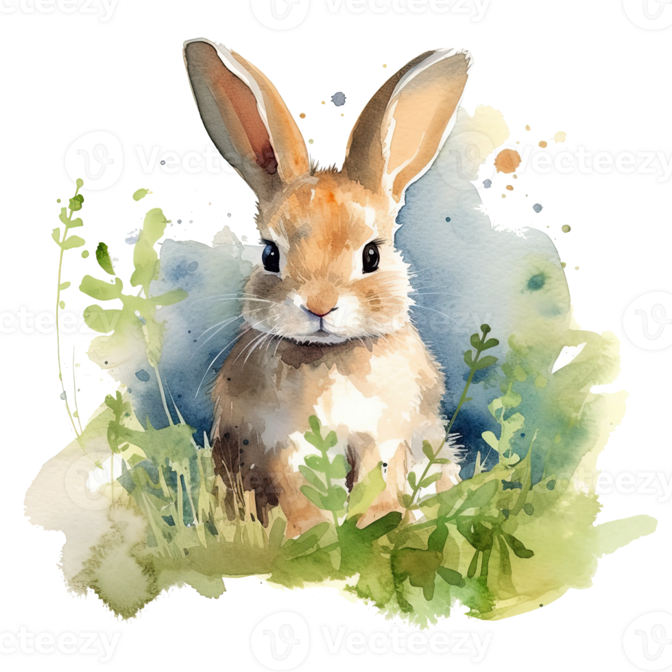 Watercolor little rabbit isolated on transparent background. png