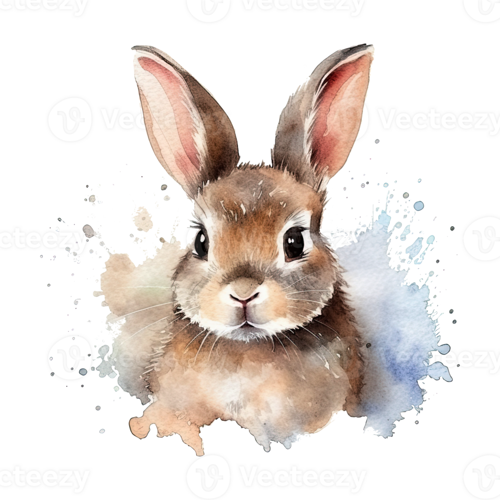 Watercolor little rabbit isolated on transparent background. png