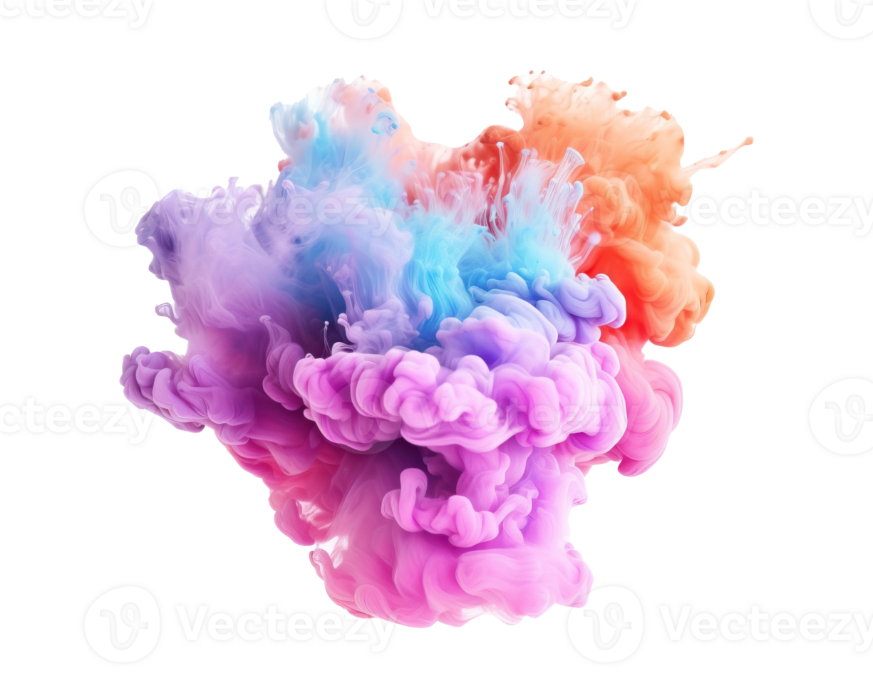 Abstract colorful pastel color cloud on transparent background. Colorful Ink Diffusion in Water. png