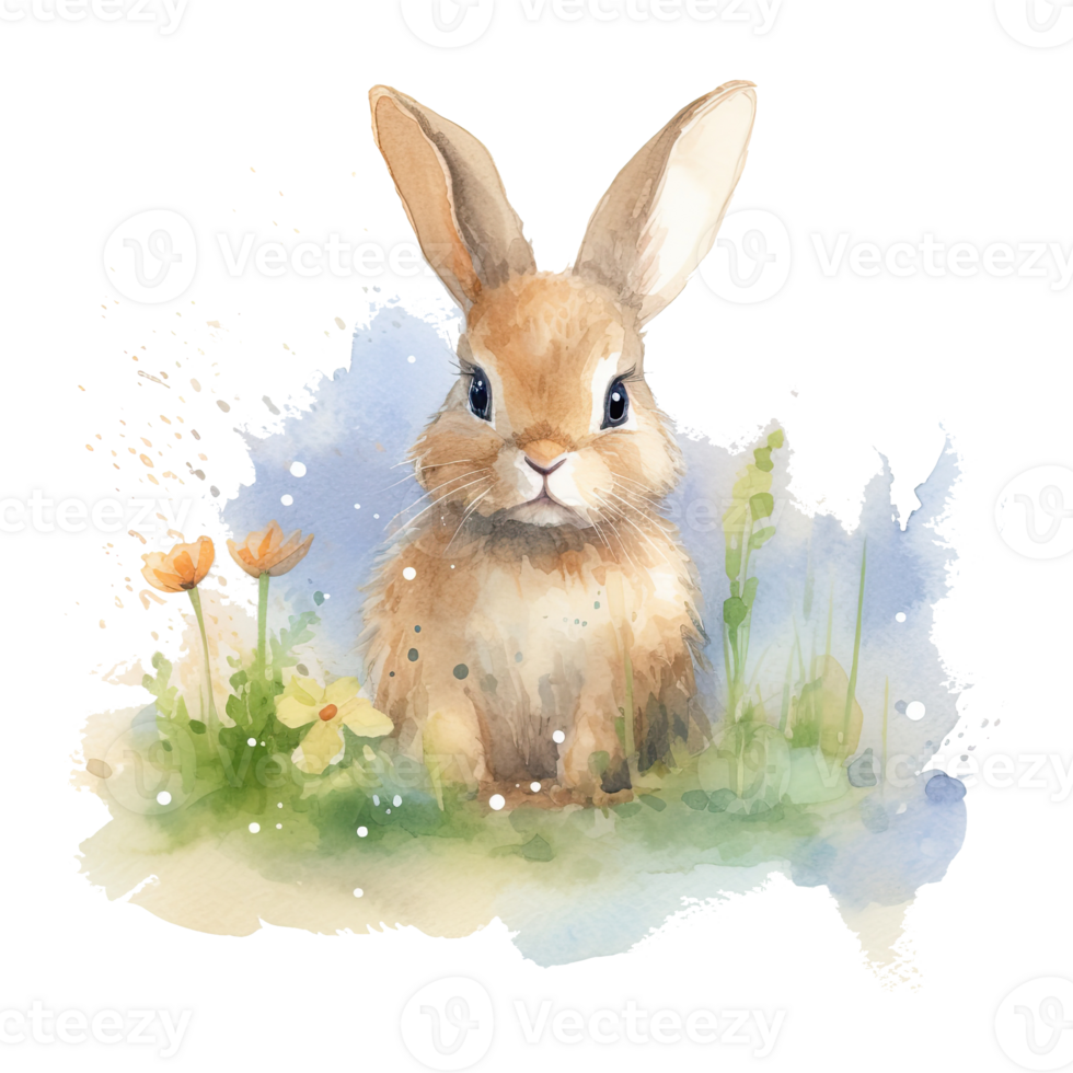 Watercolor little rabbit isolated on transparent background. png