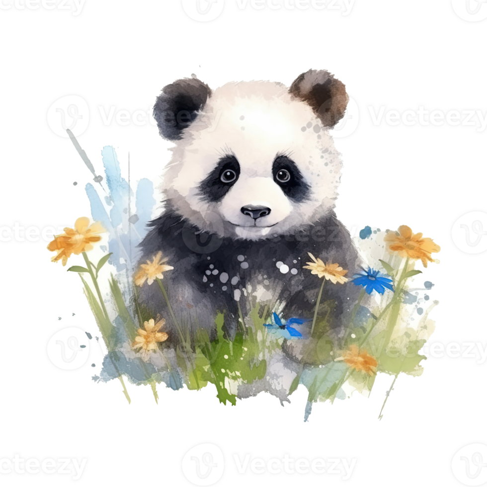 Watercolor little panda isolated on transparent background. png