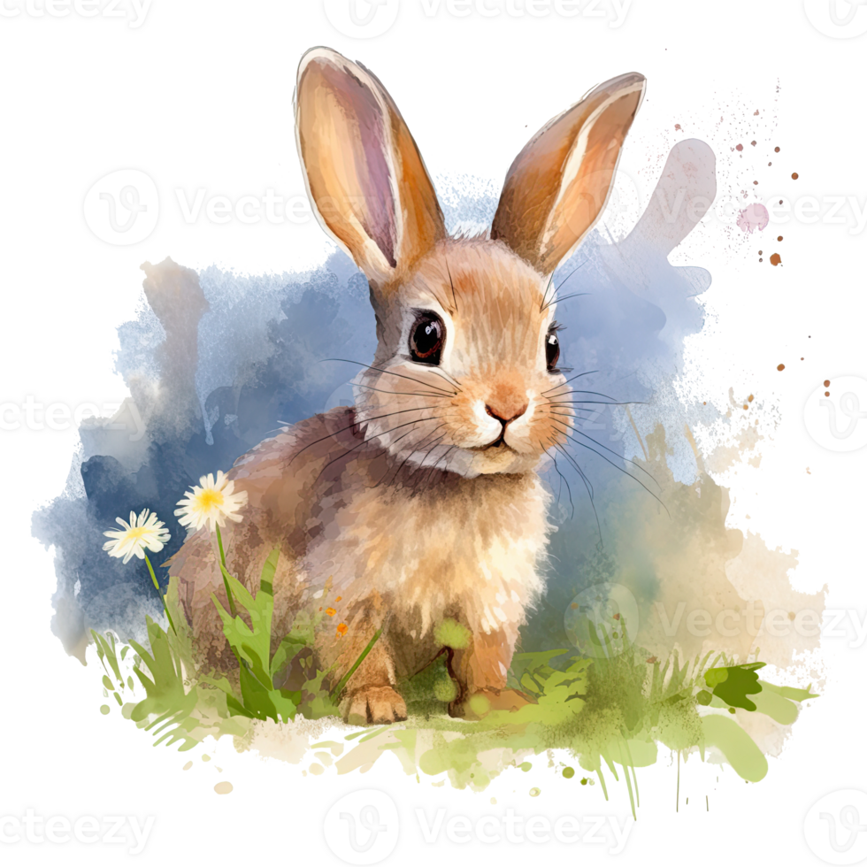 Watercolor little rabbit isolated on transparent background. png