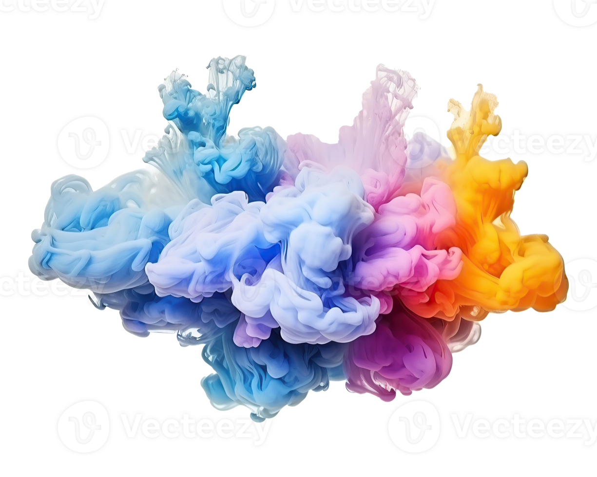 abstrakt färgrik pastell Färg moln på transparent bakgrund. färgrik bläck diffusion i vatten. generativ ai png