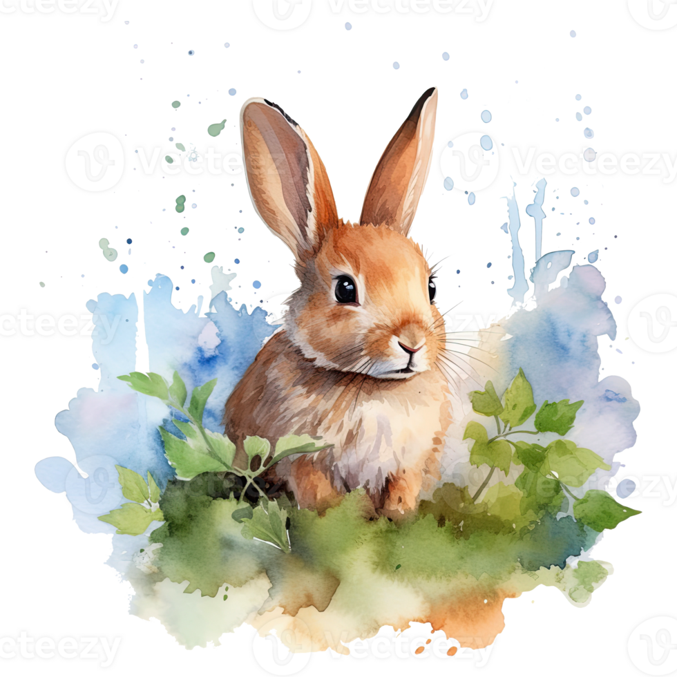 Watercolor little rabbit isolated on transparent background. png