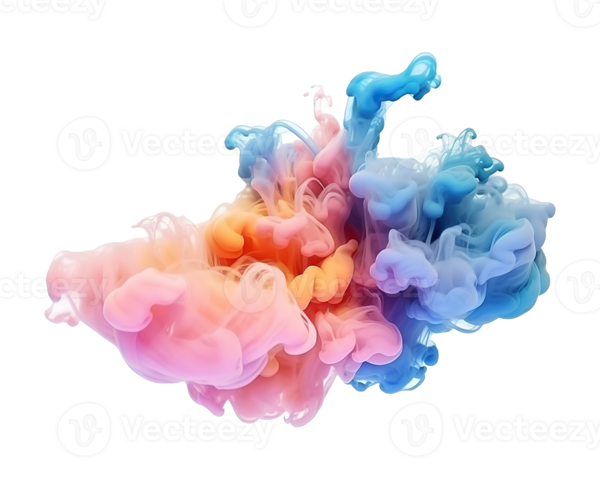 Abstract colorful pastel color cloud on transparent background. Colorful Ink Diffusion in Water. png