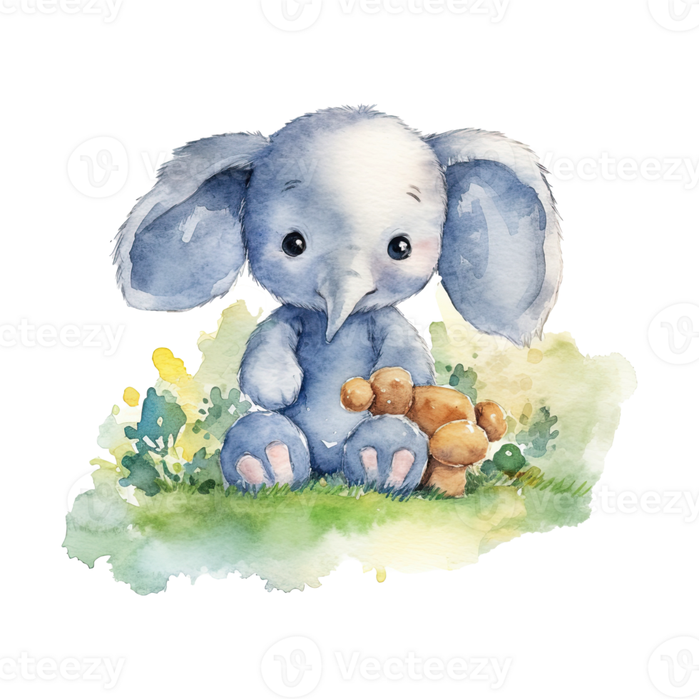 Watercolor little elephant isolated on transparent background. png