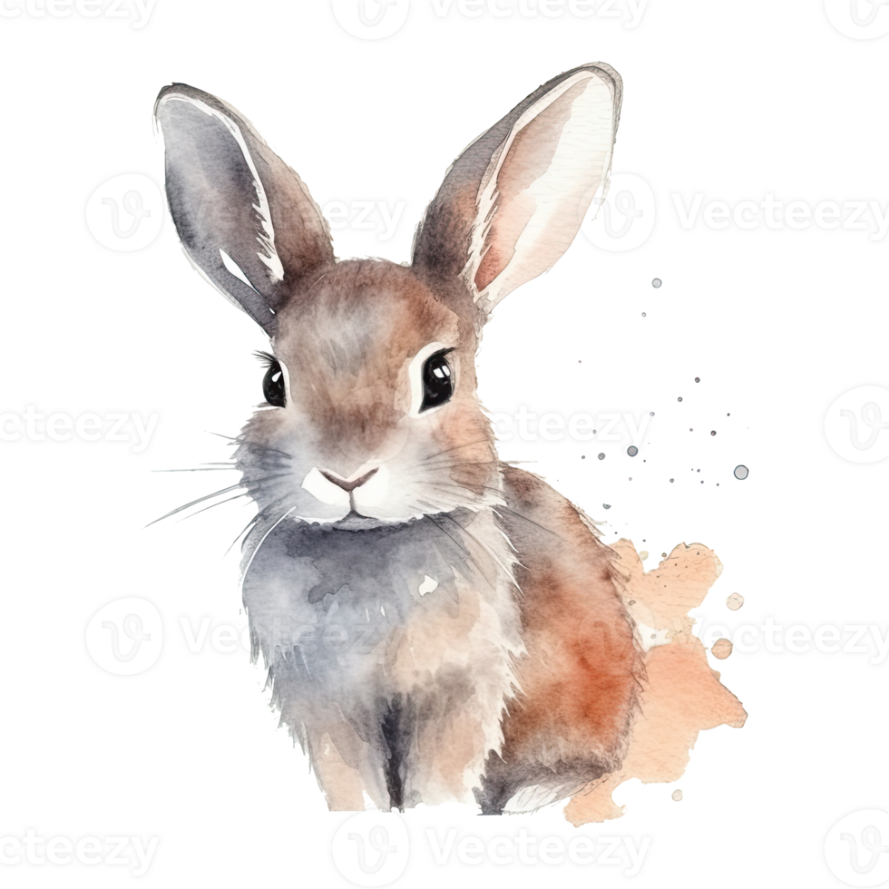 Watercolor little rabbit isolated on transparent background. png