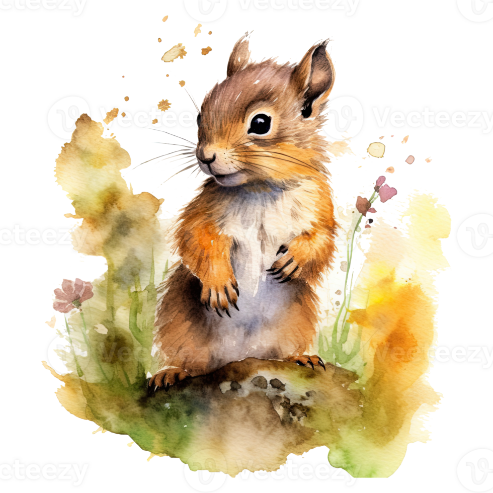 Watercolor little squirrel isolated on transparent background. png
