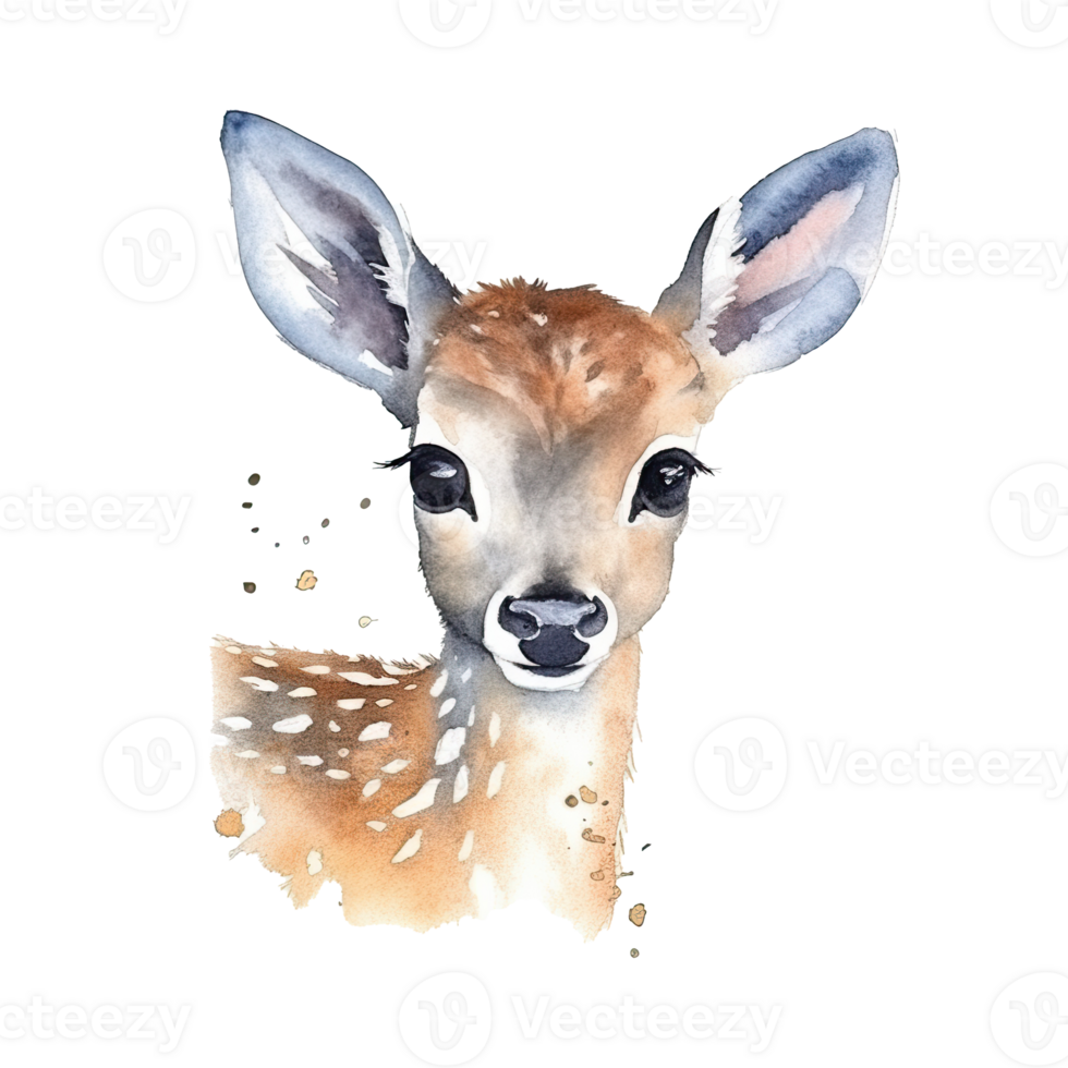 Watercolor little deer isolated on transparent background. png