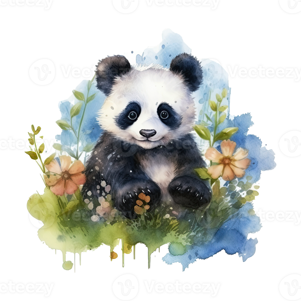 Watercolor little panda isolated on transparent background. png