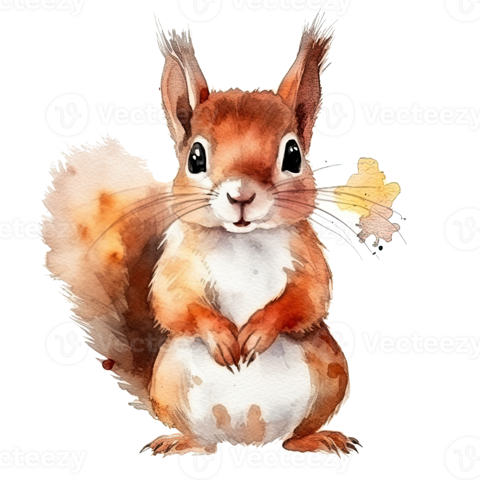 Watercolor little squirrel isolated on transparent background. png