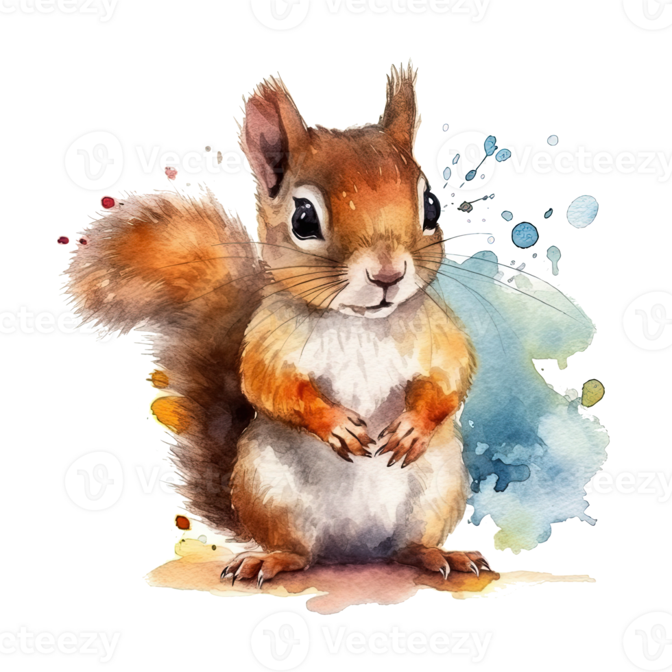Watercolor little squirrel isolated on transparent background. png