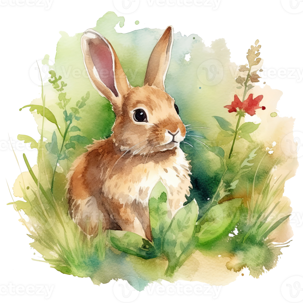 Watercolor little rabbit isolated on transparent background. png
