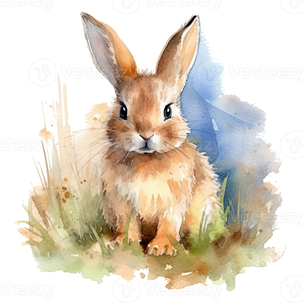 Watercolor little rabbit isolated on transparent background. png