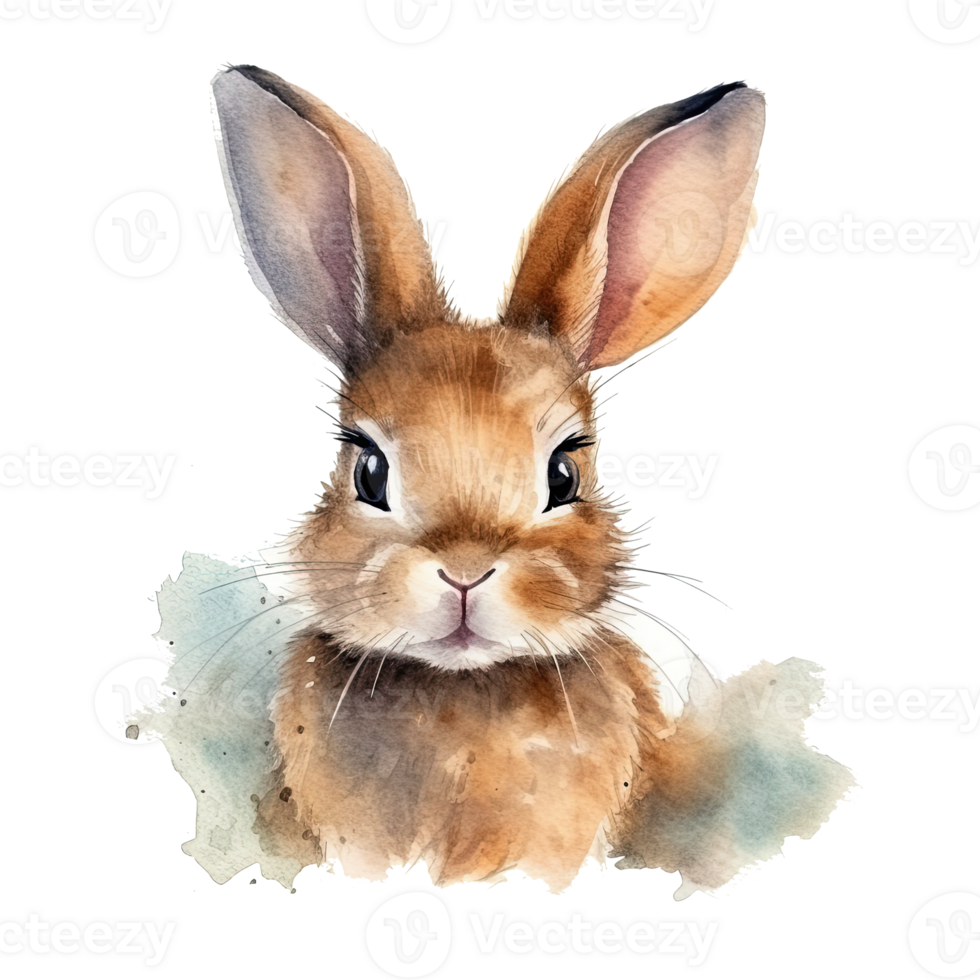 Watercolor little rabbit isolated on transparent background. png