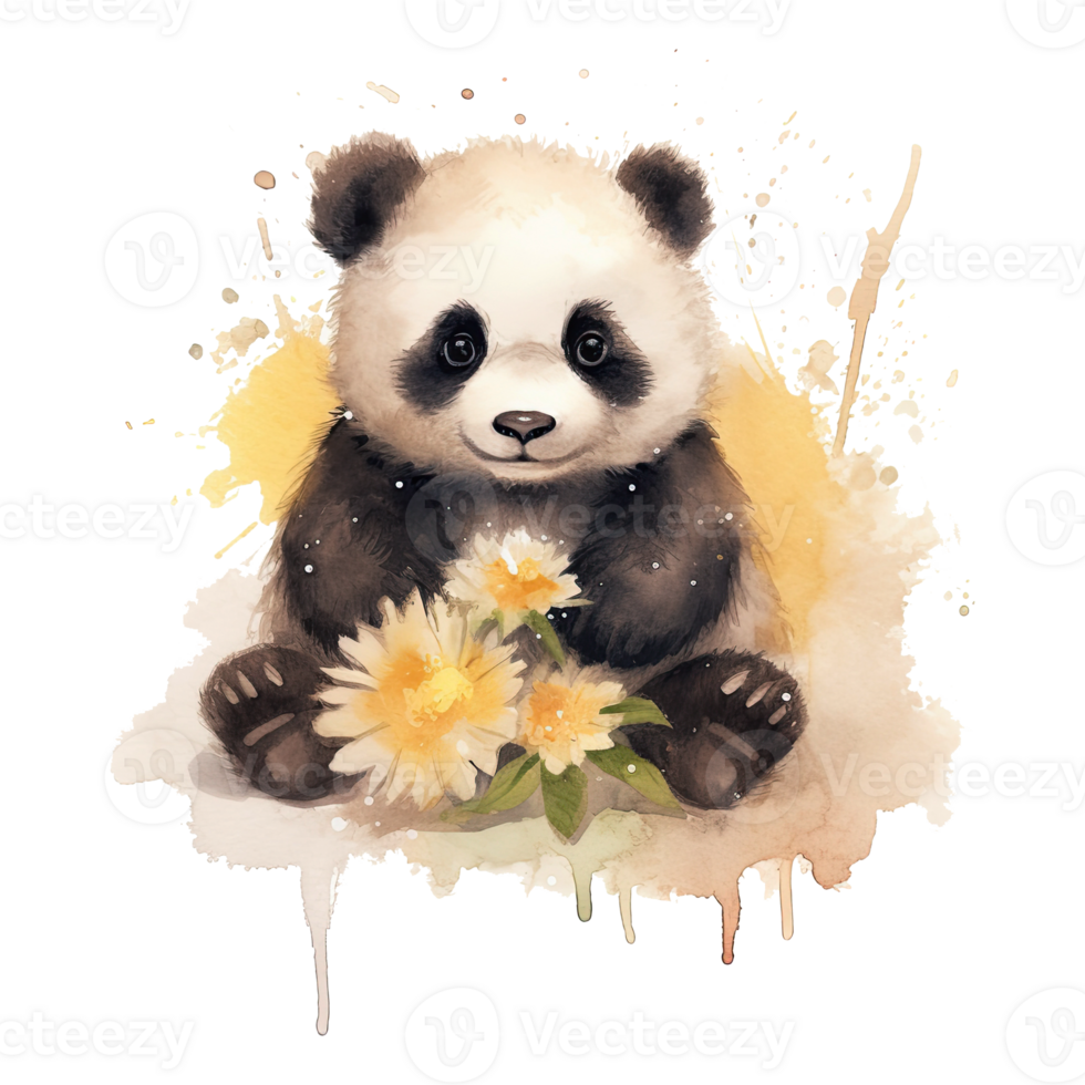 Watercolor little panda isolated on transparent background. png
