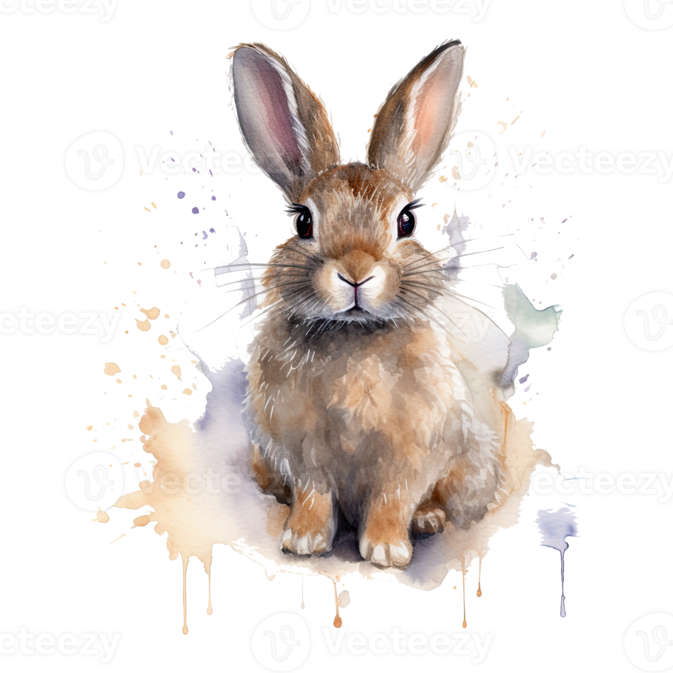 Watercolor little rabbit isolated on transparent background. png