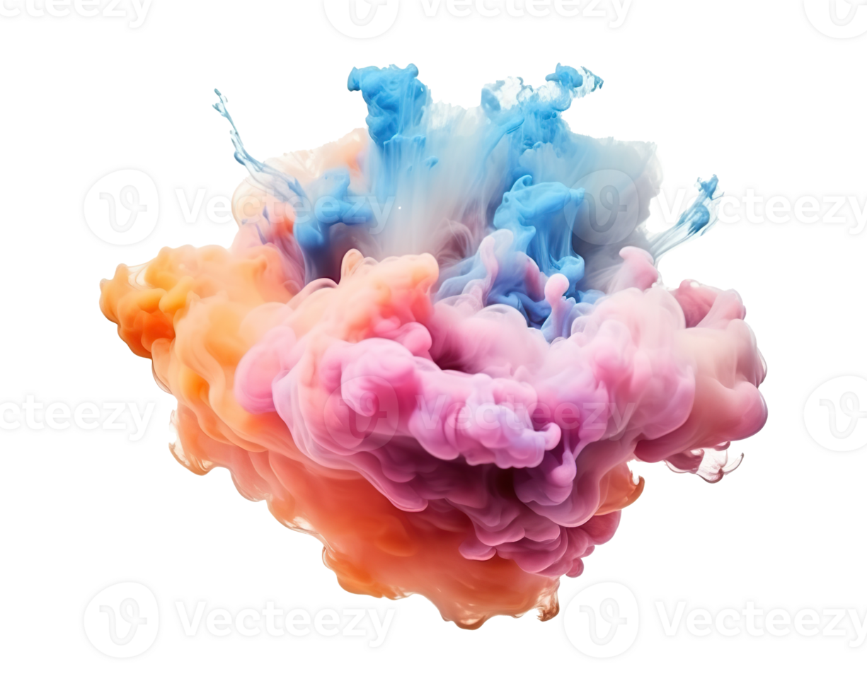 Abstract colorful pastel color cloud on transparent background. Colorful Ink Diffusion in Water. png