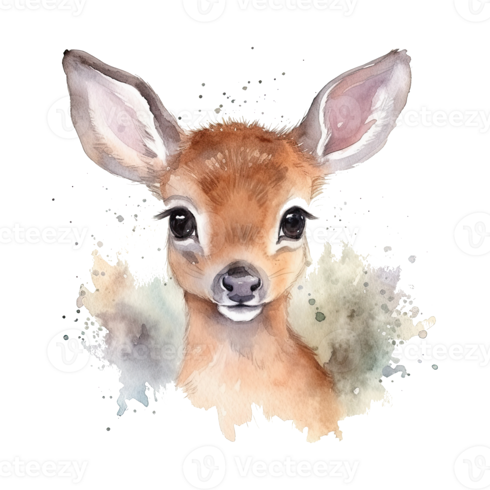 Watercolor little deer isolated on transparent background. png