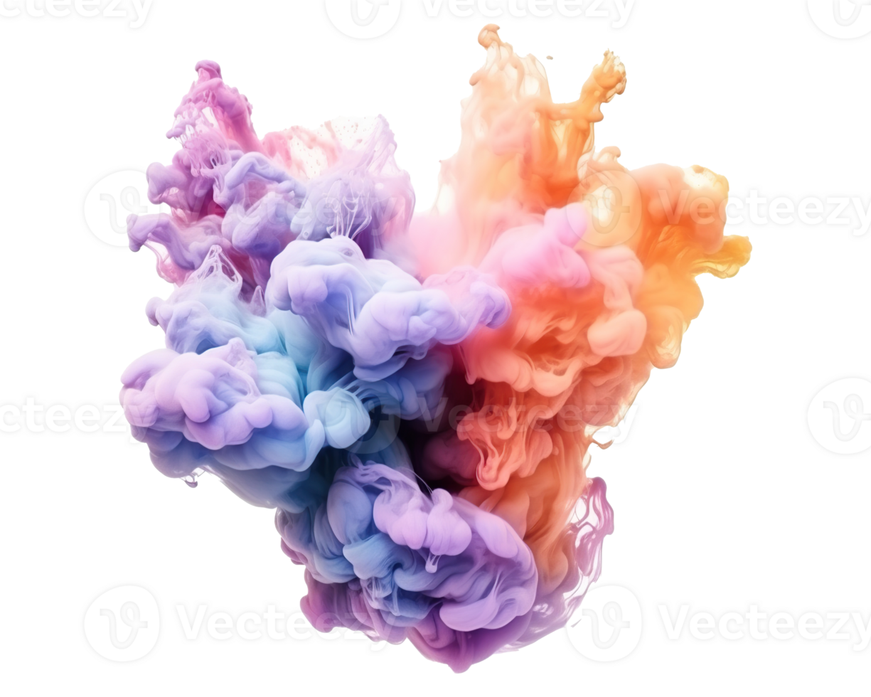 Abstract colorful pastel color cloud on transparent background. Colorful Ink Diffusion in Water. png