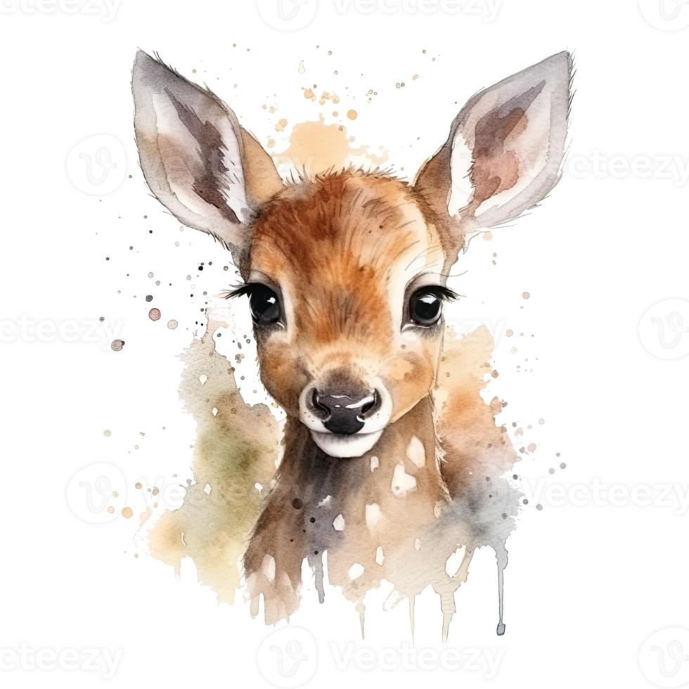 Watercolor little deer isolated on transparent background. png