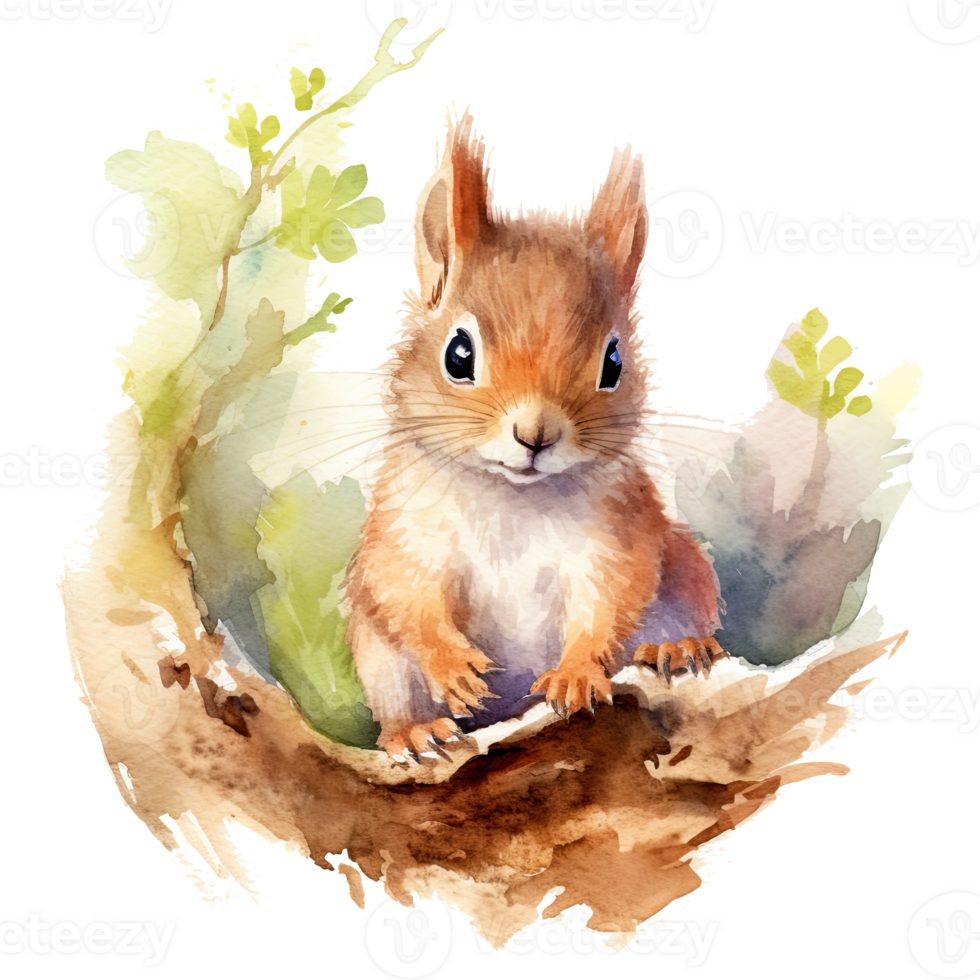 Watercolor little squirrel isolated on transparent background. png