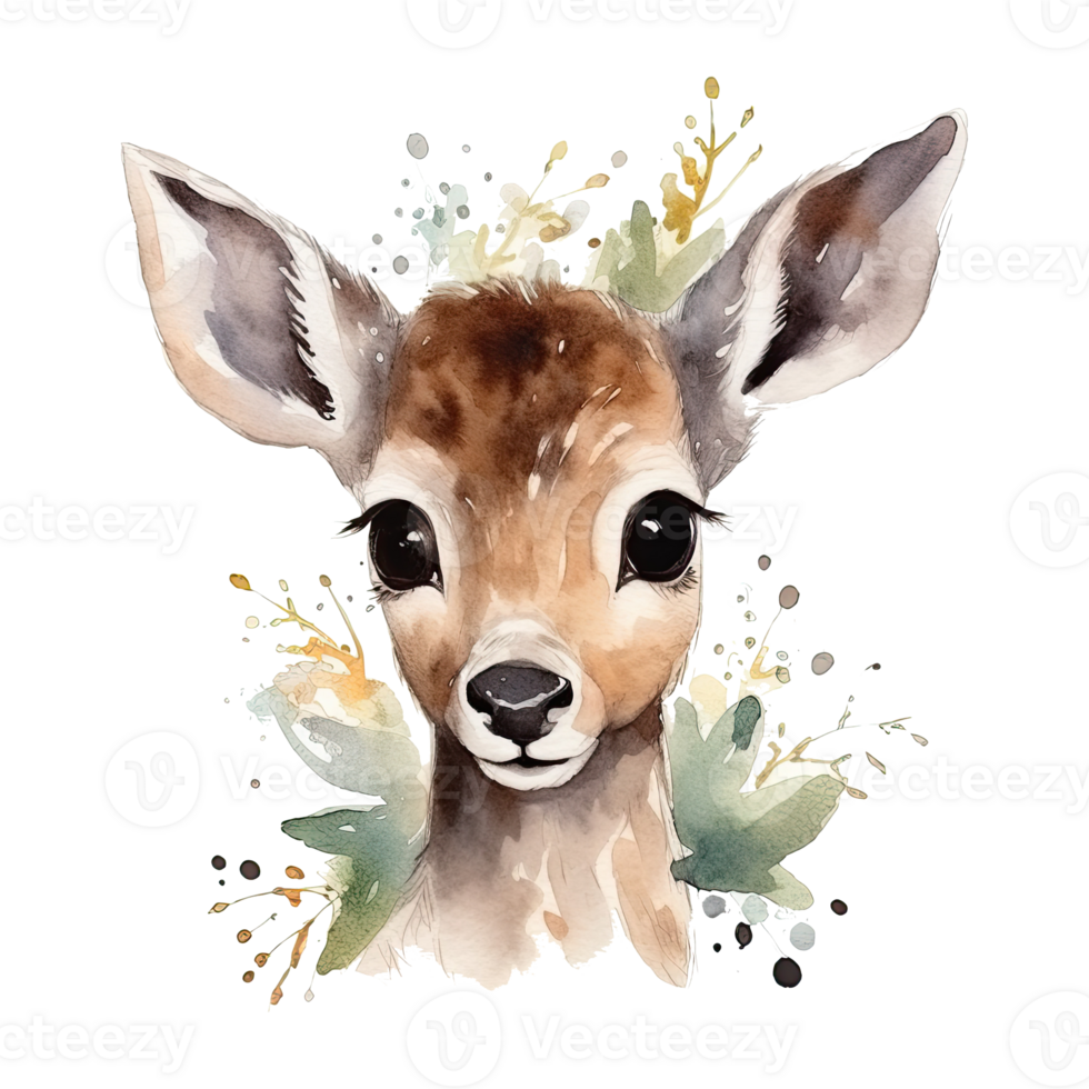 Watercolor little deer isolated on transparent background. png