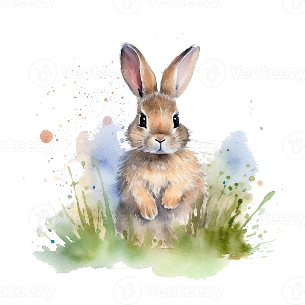Watercolor little rabbit isolated on transparent background. png