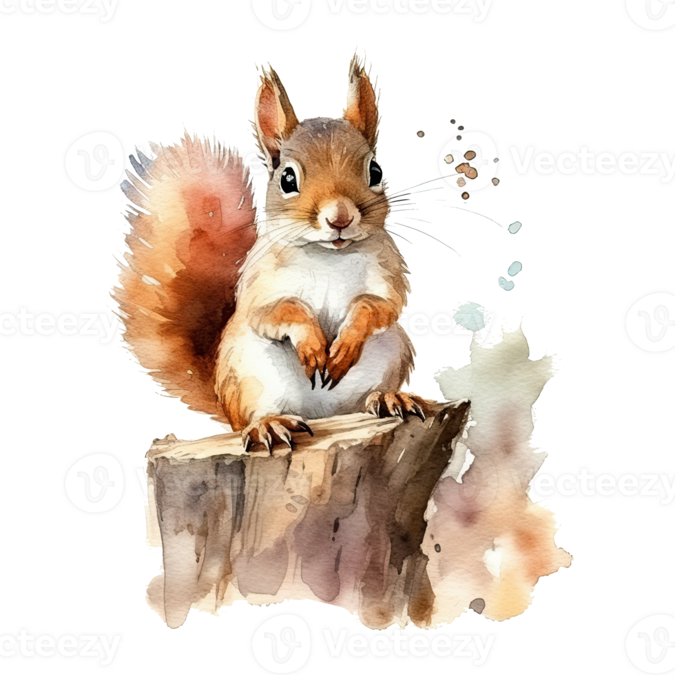 Watercolor little squirrel isolated on transparent background. png