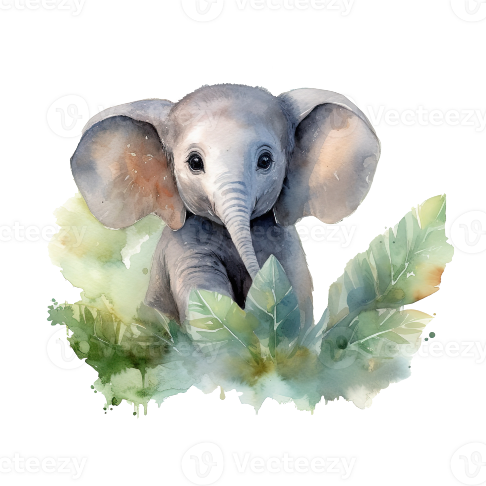 Watercolor little elephant isolated on transparent background. png