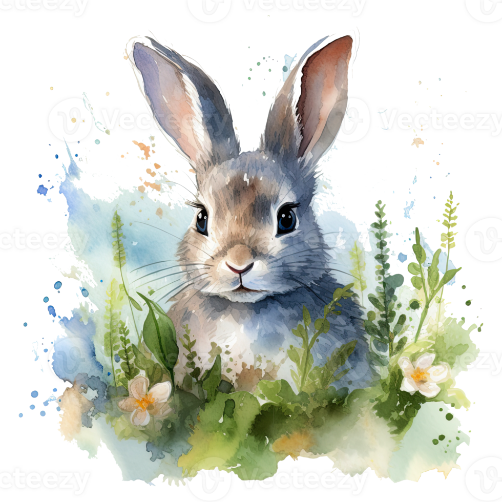 Watercolor little rabbit isolated on transparent background. png