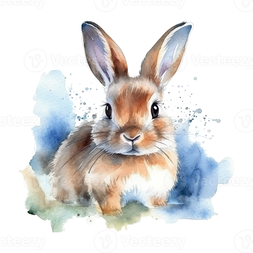 Watercolor little rabbit isolated on transparent background. png