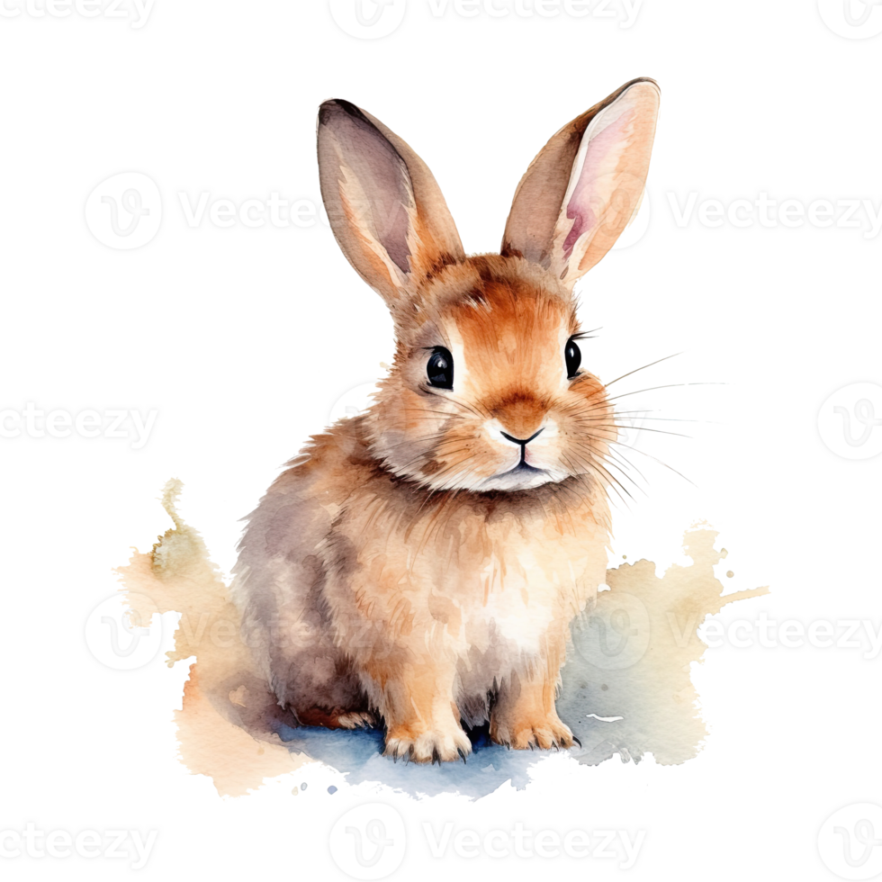 Watercolor little rabbit isolated on transparent background. png