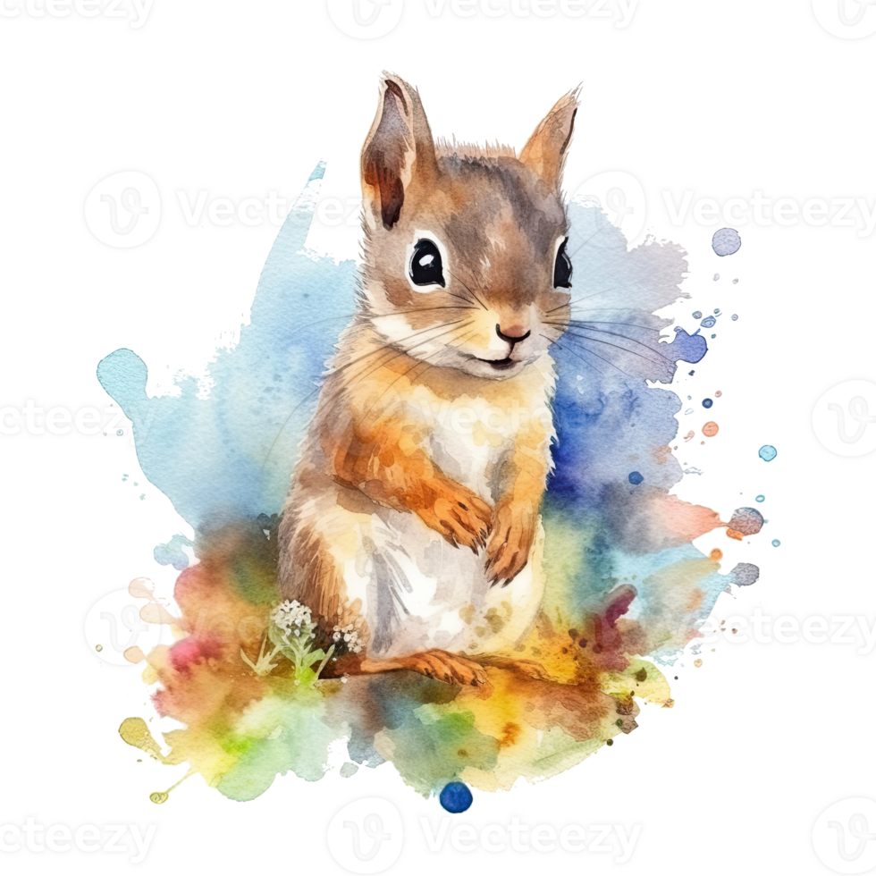 Watercolor little squirrel isolated on transparent background. png
