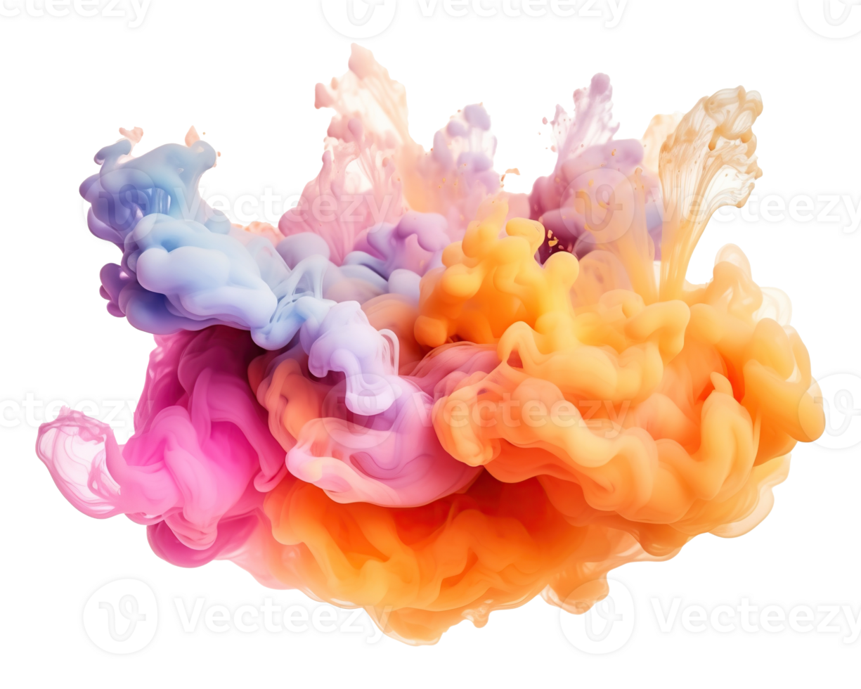 Abstract colorful pastel color cloud on transparent background. Colorful Ink Diffusion in Water. png