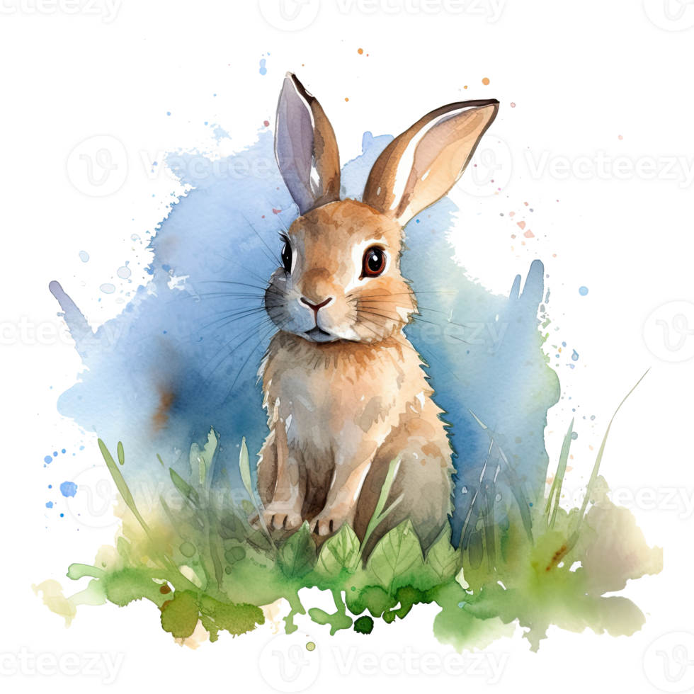Watercolor little rabbit isolated on transparent background. png