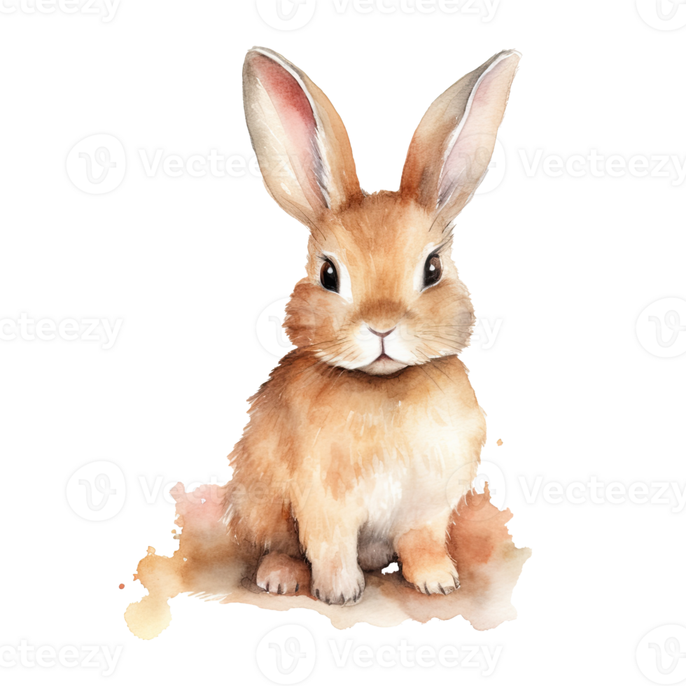 Watercolor little rabbit isolated on transparent background. png