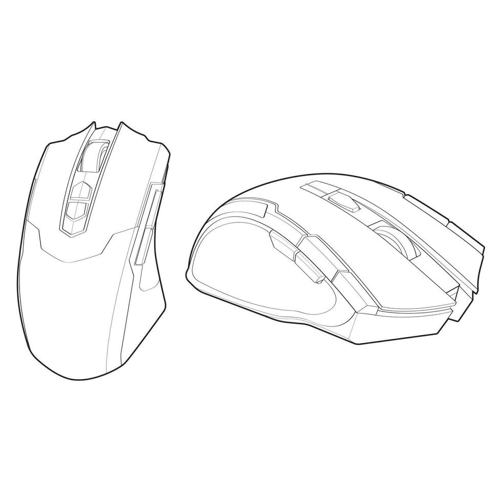 Set of computer mouse outline drawing vector, Computer Mouse in a sketch style, Computer Mouse training template outline, vector Illustration.