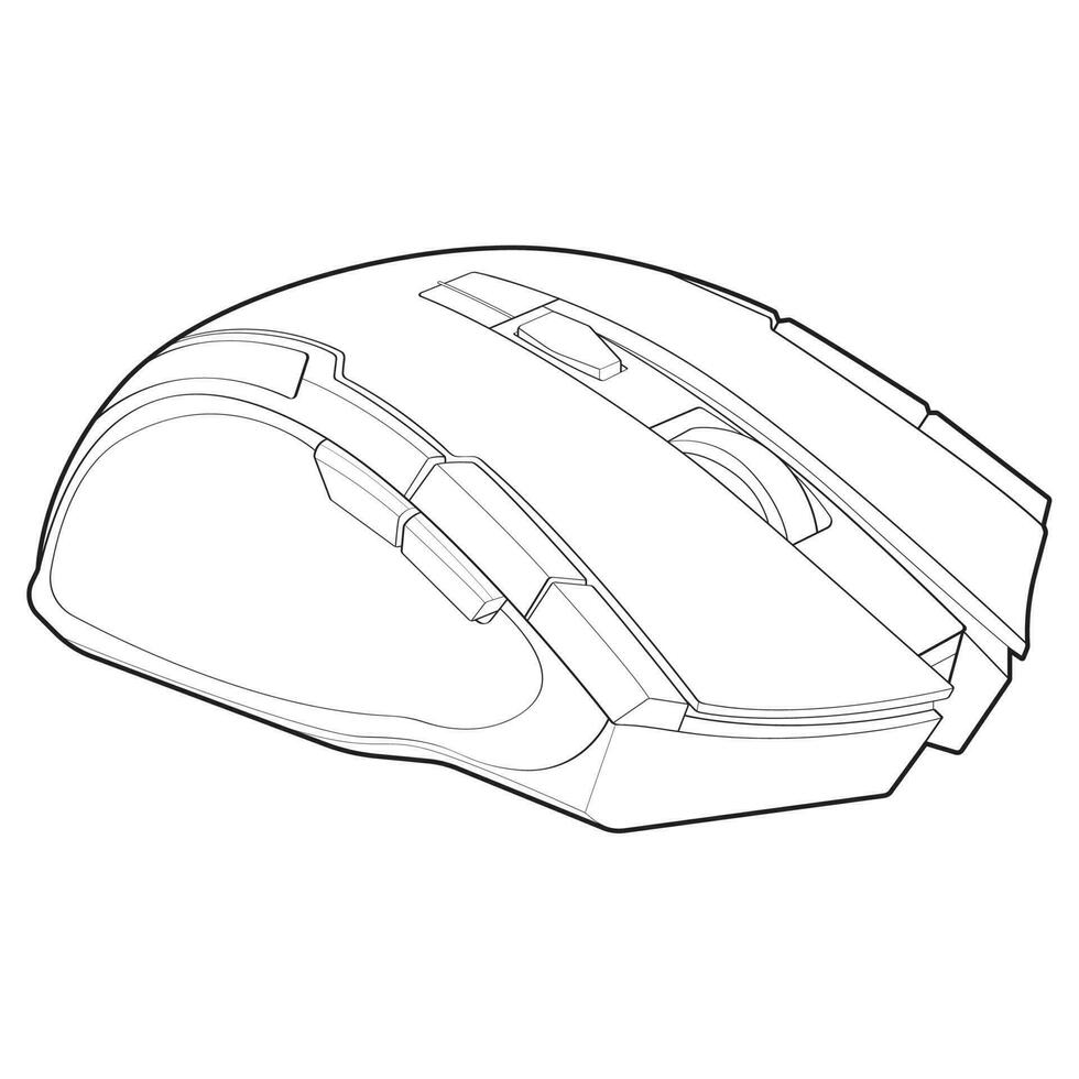 Computer mouse outline drawing vector, Computer Mouse in a sketch style, Computer Mouse training template outline, vector Illustration.