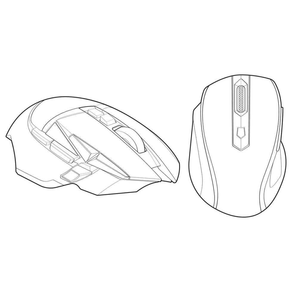 Set of computer mouse outline drawing vector, Computer Mouse in a sketch style, Computer Mouse training template outline, vector Illustration.