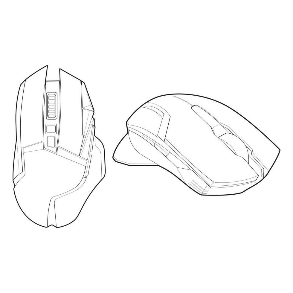 Set of computer mouse outline drawing vector, Computer Mouse in a sketch style, Computer Mouse training template outline, vector Illustration.
