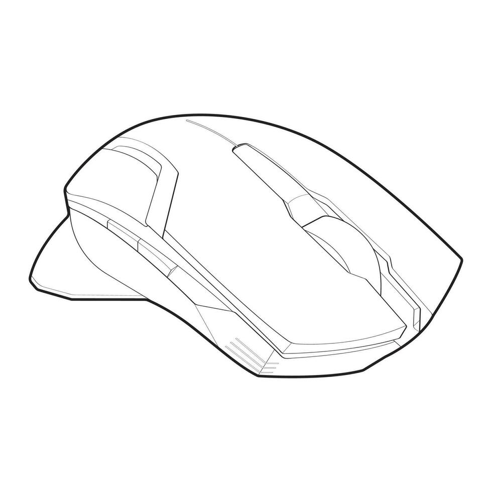 Computer mouse outline drawing vector, Computer Mouse in a sketch style, Computer Mouse training template outline, vector Illustration.