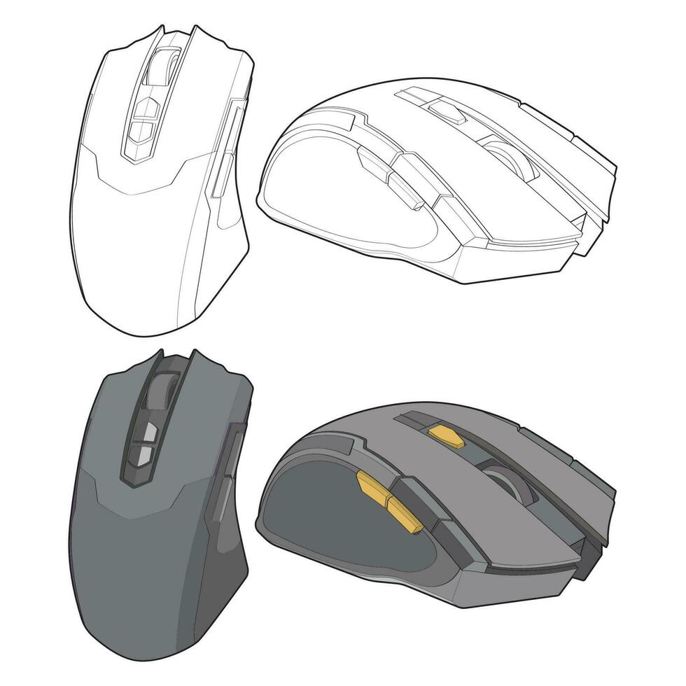 Set of coloring computer mouse outline drawing vector, Computer Mouse in a sketch style, Computer Mouse training template outline, vector Illustration.
